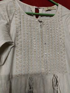Embroidered Cotton Kurta with Floral Sleeves