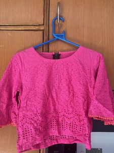 Pink Embroidered Crop Top