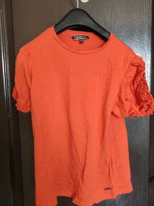 Chic Orange &amp; White Floral Tops Set