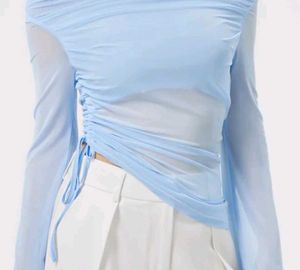 Sheer Ruched Drawstring Top