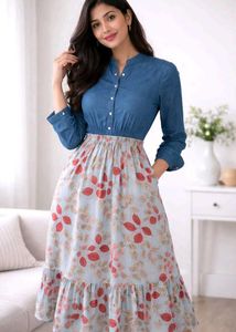 Denim & Floral Midi Dress