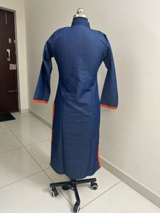 Denim Kurta with Floral Embroidery