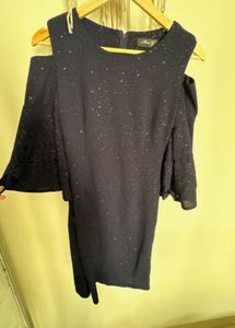 Sparkly Cold Shoulder Navy Blue Dress