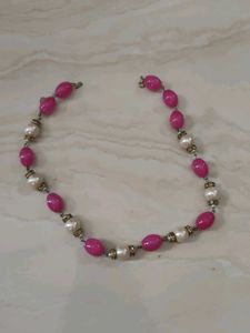 Pink & Pearl Beaded Necklace with Drop Earrin