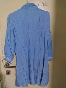 Blue Kurta with Embroidered Sleeves