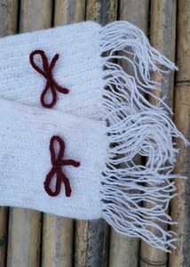 Pinteresty White Crochet Muffler with Maroon Bows