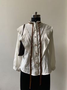 Korean White Collared Ruffle Top