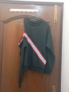 Trendy Cold Shoulder Striped Sweatshirt
