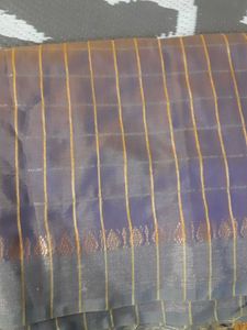 Elegant Blue Saree with Golden Stripes