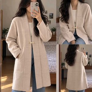 Cozy Plaid Collarless Coat