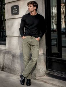 Blue Saint Olive Green Distressed Jeans