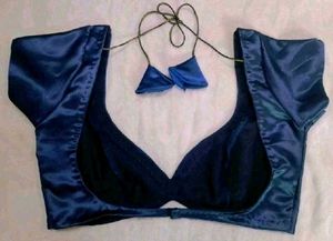 Satin 1 Hook Non Padded Deep Neck Blouse