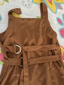 Brown Sleeveless Midi Dress with Belt
