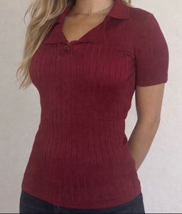 Ribbed Polo Neck Top