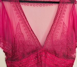 y2k embellished Sheer Beaded V-Neck Tunic Top