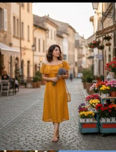 Mustard Off-Shoulder Midi Dress