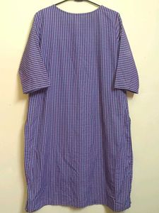 Purple Checkered Kurta With Cotton Inner Layer