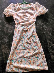 Floral Midi Dress with Puff Sleeves