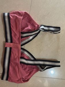 Pink Striped Sports Bra