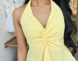 Yellow Gingham Halter Top