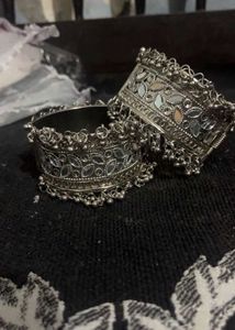 Boho Silver Mirror Work Bangles