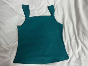 Teal Ribbed Tank Top with Charm