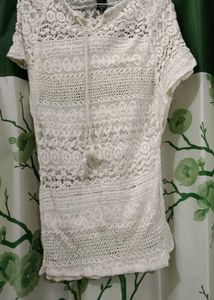 Women's White Crochet Tunic Top