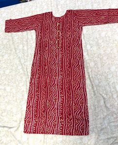 Red Bandhani Print Kurta with  buttons in