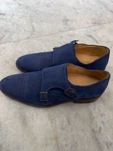 Blue Suede Monk Strap Shoes