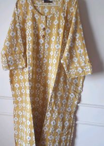 Mustard color Block Printed all over kantha work