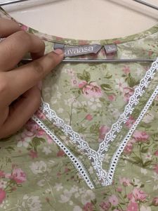 Floral Print Kurta with Lace Trim