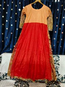 bridal gown peach and red colour
