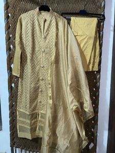 Elegant Gold Embellished Kurta Set