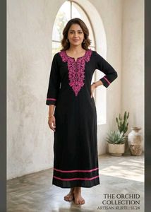 Black Kurta with Pink Embroidery