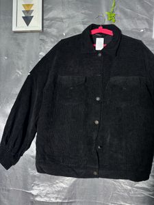 SHEIN Black Corduroy Button-Up Jacket