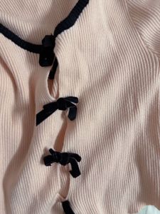Cute Pink Cardigan with Black Trim
