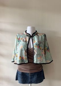 oriental Floral Print Cape Jacket
