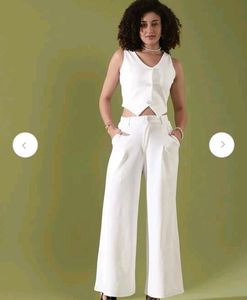 Chic White Vest & Wide-Leg Pants Set