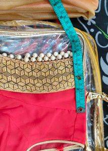 party wear  Gold pink  Saree with Embellished Bord