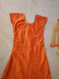 Orange Kurta Set with Mirror Work