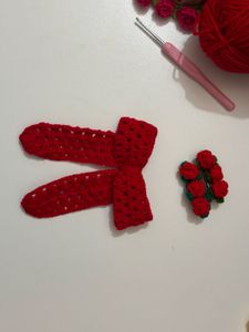 Handmade Crochet Red Bow Hair Clip Set