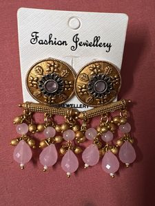 Boho Pink Stone Dangle Earrings