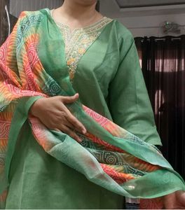 Beautiful Green Kurta with Printed Dupatta