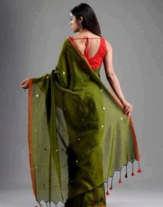Elegant Black Cotton Saree with Red Border