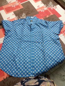 Blue Printed Short Sleeve Shirt
