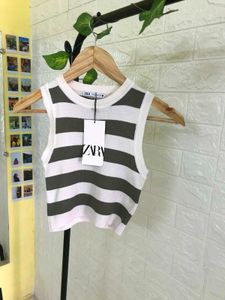 Striped Cropped Knit Tank Top