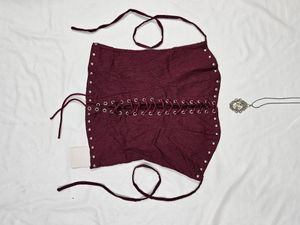 Maroon Corset Top with Lace-Up Detail