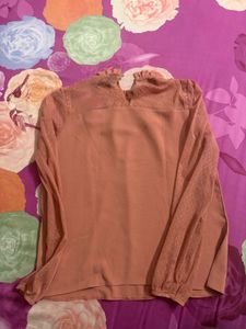 Zink Sheer Sleeve Ruffled Neck Top
