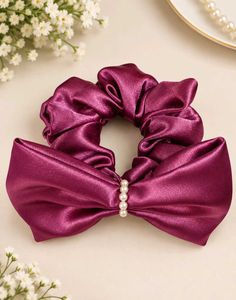 Elegant Satin Scrunchie with Pearl Bow