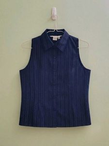 Sleeveless Pinstripe Button-Up Shirt